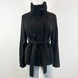 Jennifer Taylor Black Belted Double Breasted Short Coat Size XL Winter Classic